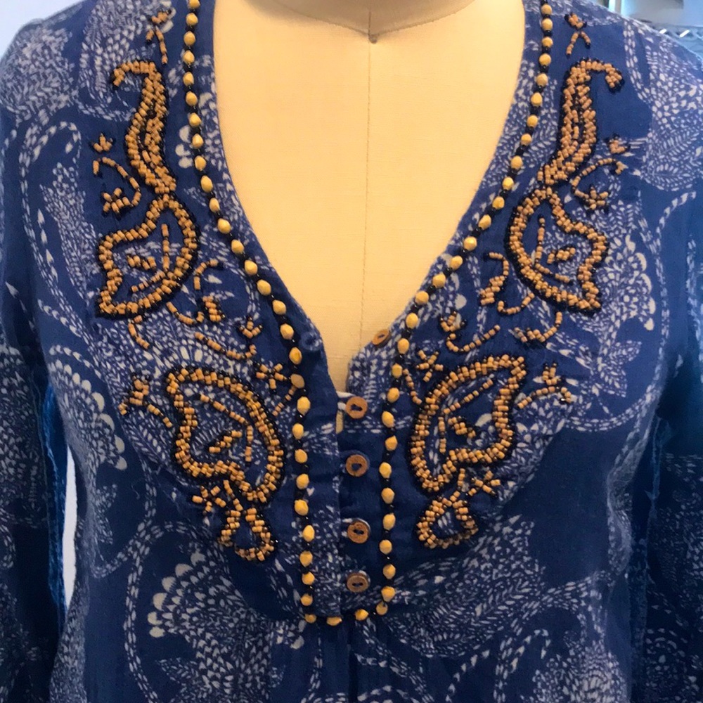 Lucky Brand boho beaded blouse size XS